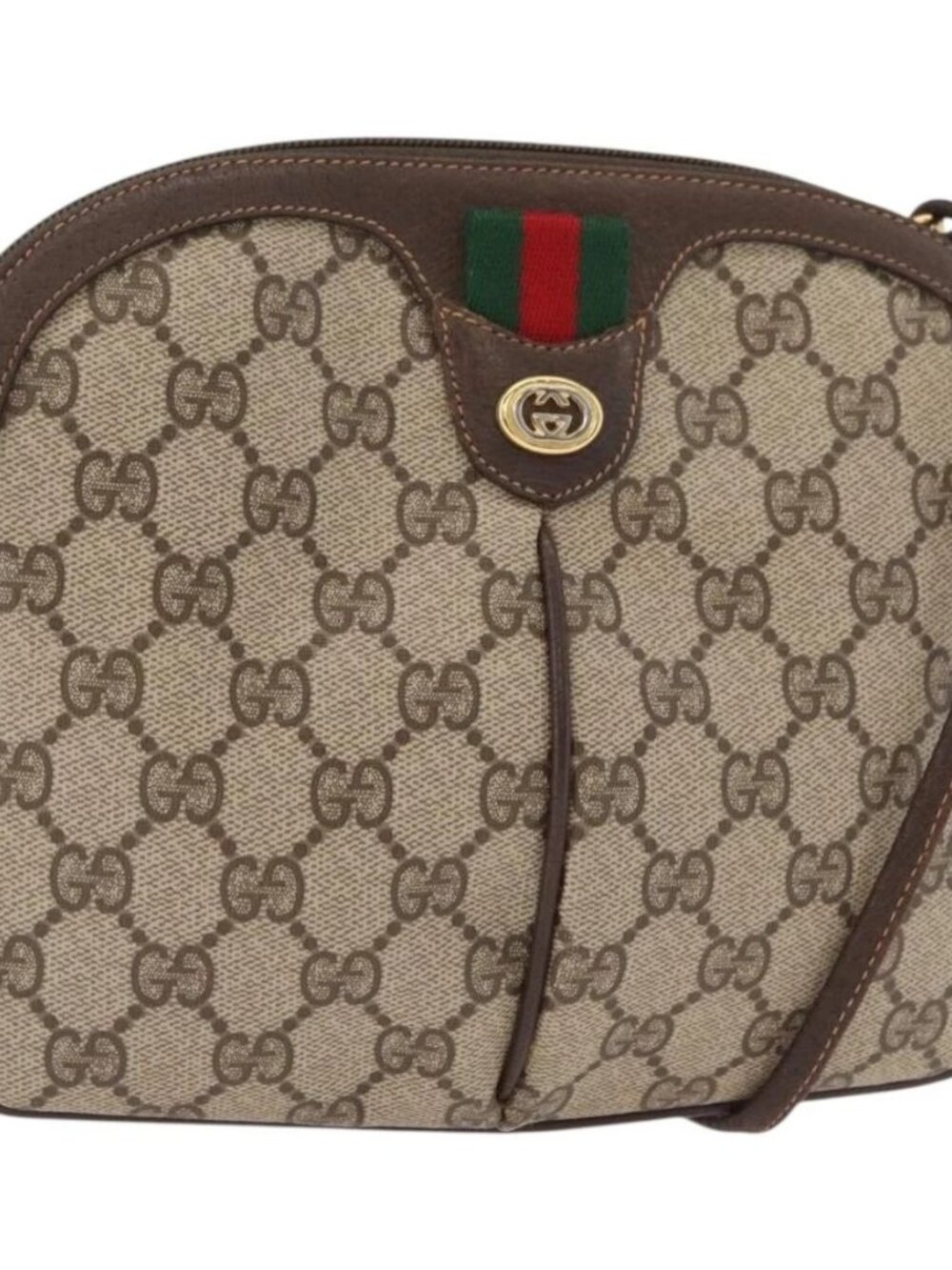 GUCCI GG Supreme Web Sherry Line Bag PVC Beige Gold 904 02 047 Auth 182470